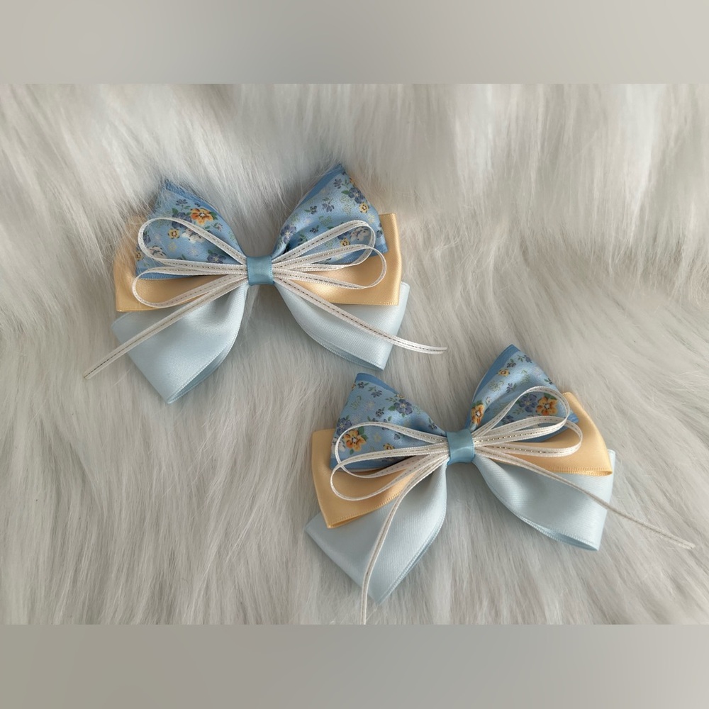 Blue and Yellow Floral Hair Bows